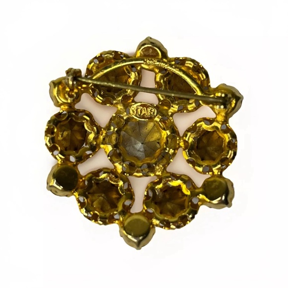 Vintage Flower Amber Purple AB Rhinestone Gold Tone Brooch Signed STAR Austria - Picture 3 of 7